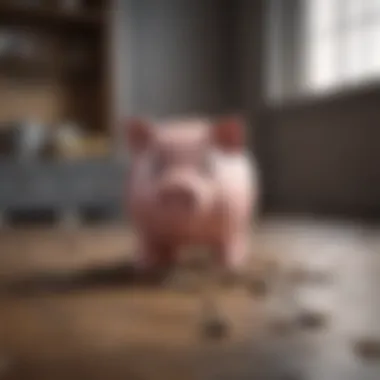 Broken piggy bank with scattered coins