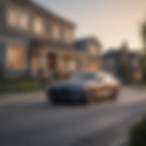 Modern car parked in front of a newly purchased house