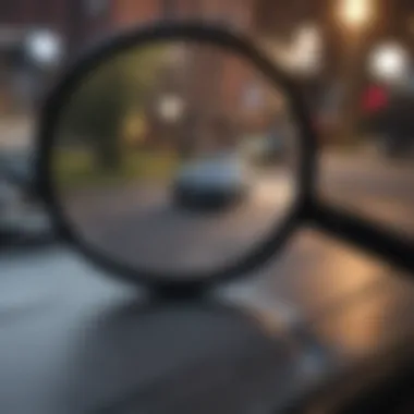 Magnifying glass analyzing car title