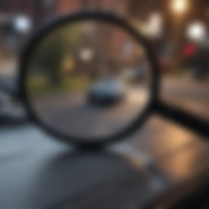 Magnifying glass analyzing car title