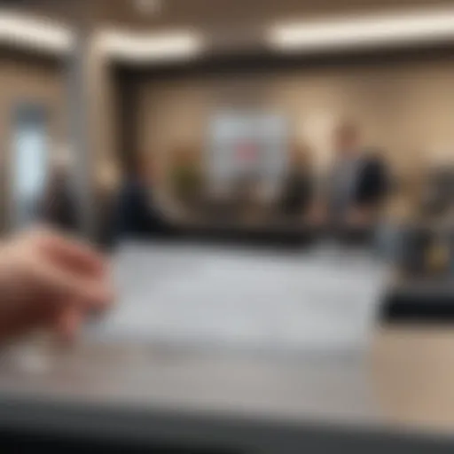 A close-up view of a check being presented at a bank counter