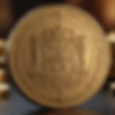 Close-Up of a Historically Significant Gold Coin A close-up shot of a gold coin with intricate details, emphasizing its historical significance and value.