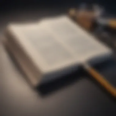 An open book with a pen resting on it, symbolizing writing and knowledge.