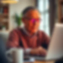 A senior engaged in a virtual meeting from home