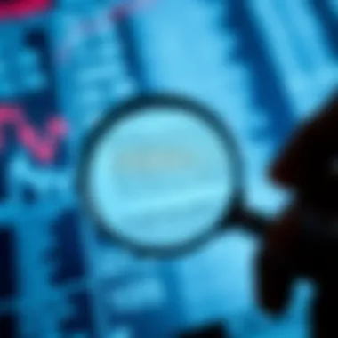 A conceptual image of a magnifying glass focusing on a stock listing