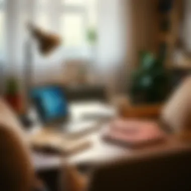 Comfortable Home Workspace for Remote Work Cozy home office setup with laptop and notebooks