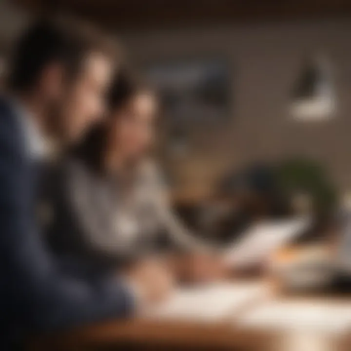 A couple reviewing financing options at a desk with documents and a laptop