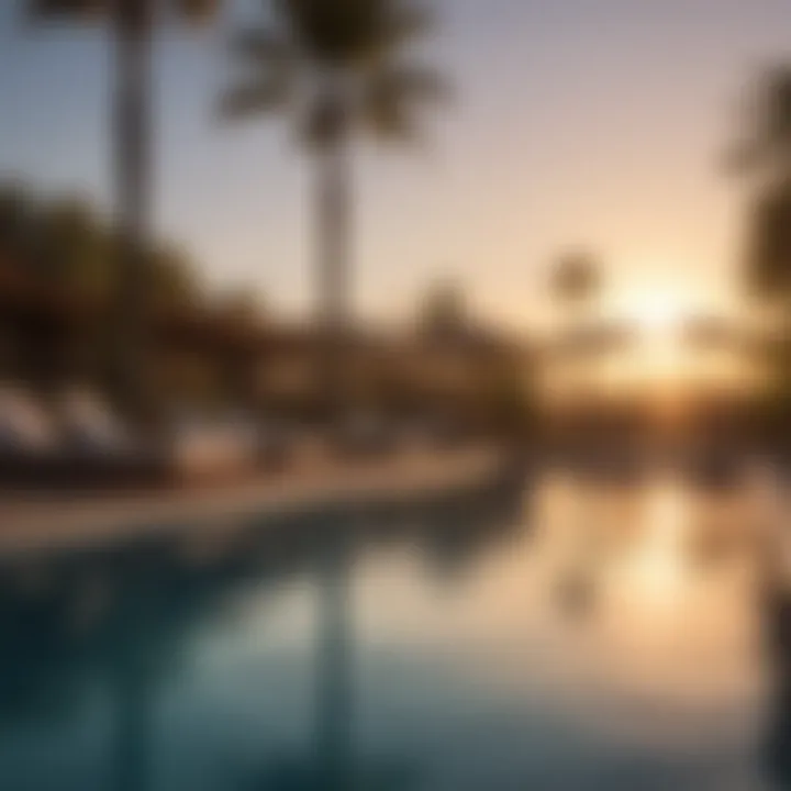 Scenic View of Hotel Pool Area at Sunset