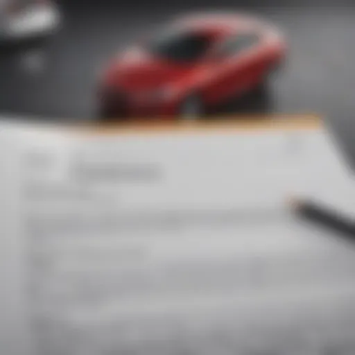 A close-up view of a car insurance policy document