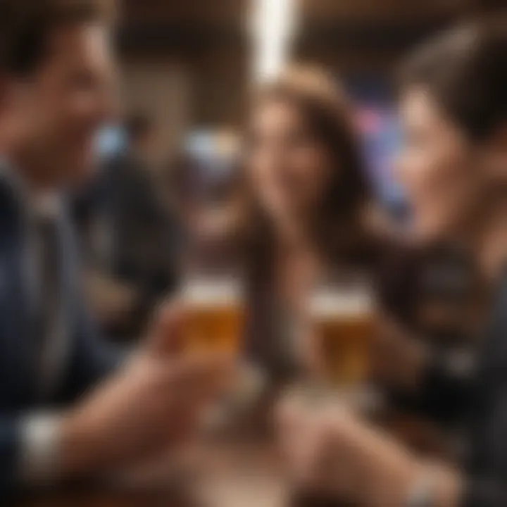 A networking event with individuals engaging in conversations over drinks