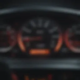 Close-up of a car dashboard showing warning lights