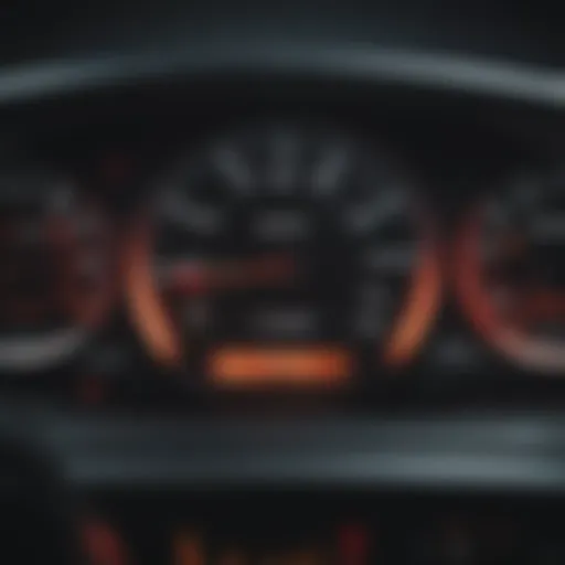 Close-up of a car dashboard showing warning lights