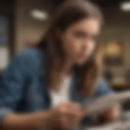 A teenager reviewing financial options at a bank