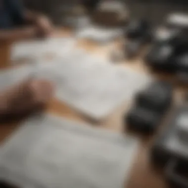 Person organizing tax documents on a desk