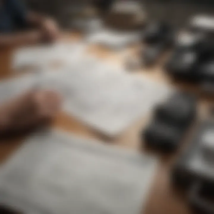 Person organizing tax documents on a desk