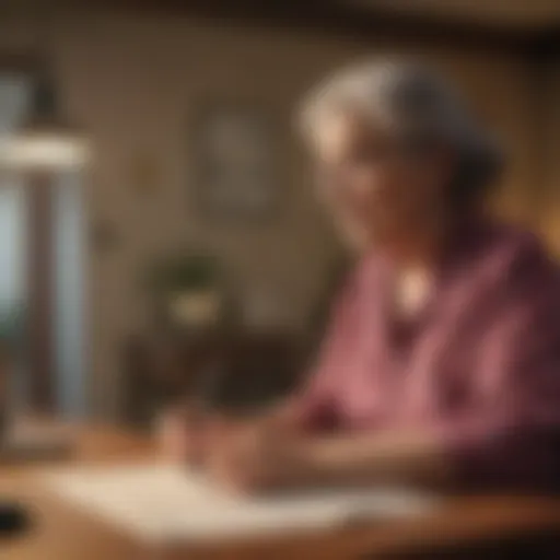 Elderly woman reviewing senior care options