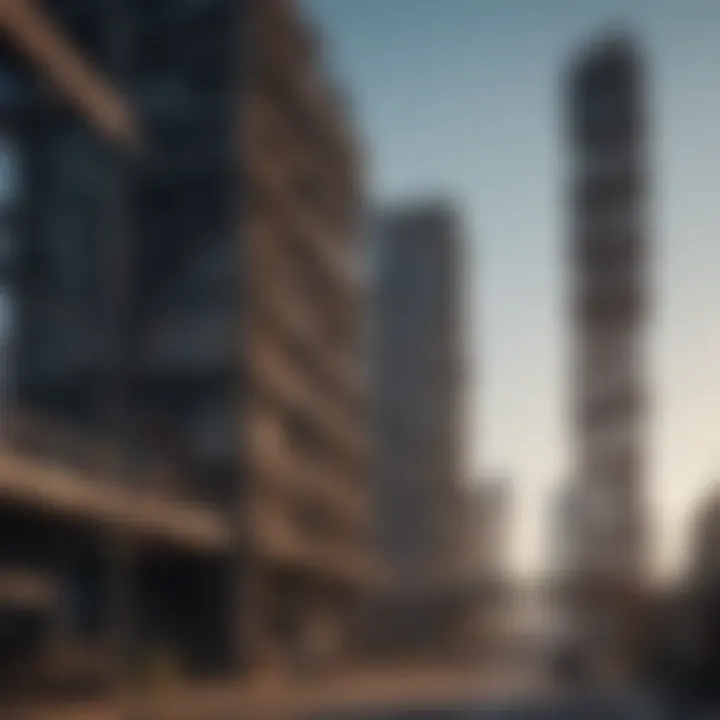 Steel structures towering in urban landscape