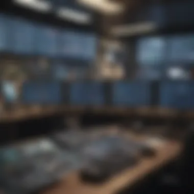 Navigating the Trading Environment Abstract representation of a trading floor with computer screens