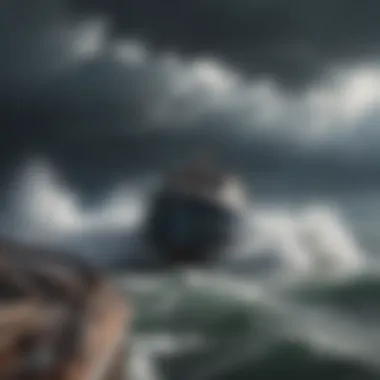 A boat navigating through rough waters during a storm