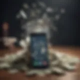 Illustration of a smartphone with money falling into it