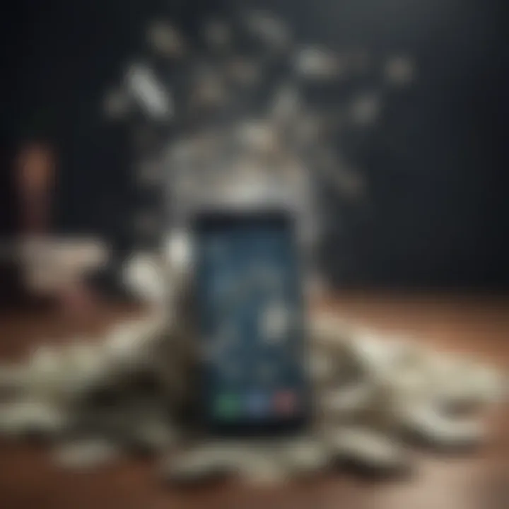 Illustration of a smartphone with money falling into it