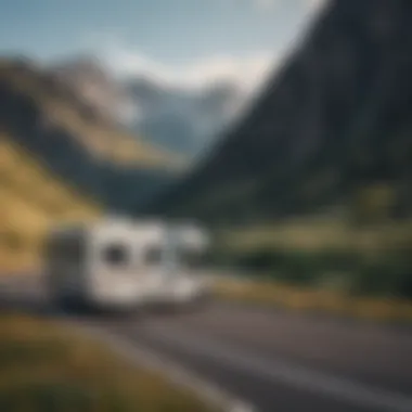 Majestic RV traveling through scenic mountain landscape