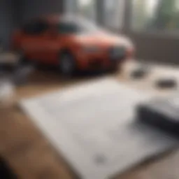 An overview of car warranty documents spread out on a desk